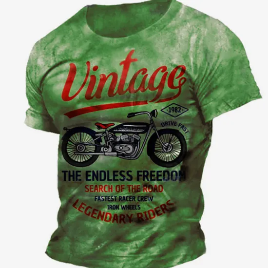 Sale OUKU Men's Graphic Motorcycle T Shirt Distressed T Shirt Short Sleeve T shirt 3D Print Crew Neck Shirt Vintage Fashion Designer Outdoor Daily Sports Blue Brown Green Spring & Summer Clothing Apparel S M L