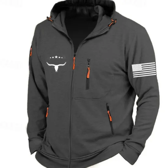 Sale OUKU Men's Graphic National Flag Long Sleeve Sweatshirts Hooded Streetwear Designer Sports & Outdoor Casual Spring & Fall Navy Blue Dark Gray Gray Clothing Apparel Designer S M L XL XXL 3XL