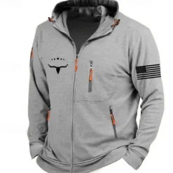 Sale OUKU Men's Graphic National Flag Long Sleeve Sweatshirts Hooded Streetwear Designer Sports & Outdoor Casual Spring & Fall Navy Blue Dark Gray Gray Clothing Apparel Designer S M L XL XXL 3XL