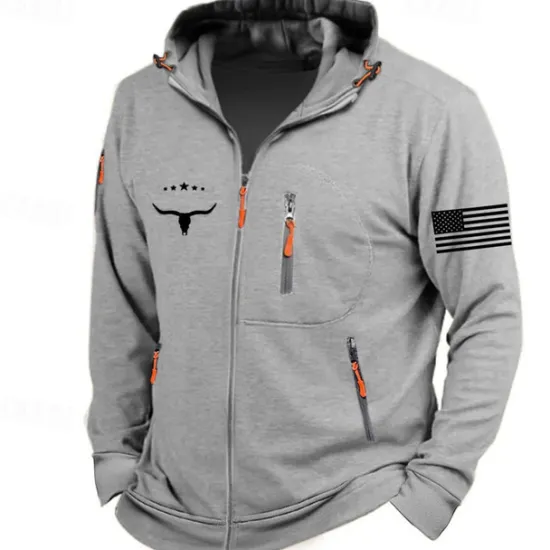 Sale OUKU Men's Graphic National Flag Long Sleeve Sweatshirts Hooded Streetwear Designer Sports & Outdoor Casual Spring & Fall Navy Blue Dark Gray Gray Clothing Apparel Designer S M L XL XXL 3XL