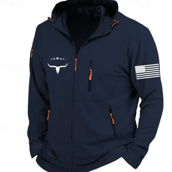 Sale OUKU Men's Graphic National Flag Long Sleeve Sweatshirts Hooded Streetwear Designer Sports & Outdoor Casual Spring & Fall Navy Blue Dark Gray Gray Clothing Apparel Designer S M L XL XXL 3XL