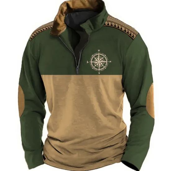 Hot OUKU Men's Graphic Nautical Compass Sweatshirts Sweatshirt Zip Sweatshirt Long Sleeve Sweatshirt Quarter Zip Sports Casual Vintage Retro 3D Print Vacation Sports Outdoor Holiday Print Spring & Fall