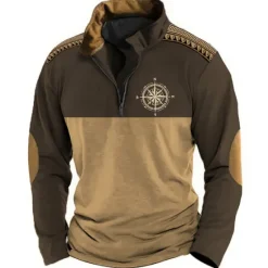 Hot OUKU Men's Graphic Nautical Compass Sweatshirts Sweatshirt Zip Sweatshirt Long Sleeve Sweatshirt Quarter Zip Sports Casual Vintage Retro 3D Print Vacation Sports Outdoor Holiday Print Spring & Fall