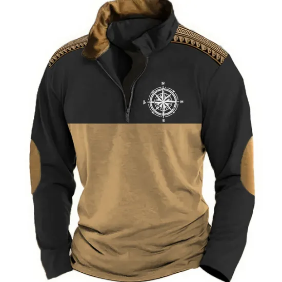 Hot OUKU Men's Graphic Nautical Compass Sweatshirts Sweatshirt Zip Sweatshirt Long Sleeve Sweatshirt Quarter Zip Sports Casual Vintage Retro 3D Print Vacation Sports Outdoor Holiday Print Spring & Fall