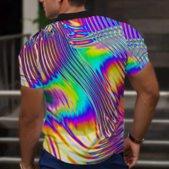 Sale OUKU Men's Graphic Neon Polo Shirts Golf Shirt Short Sleeve Polo Shirts Collared Shirts Vacation Wear Rave Wear Party Outfits Buttons 3D Print Spring & Summer Purple
