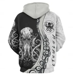 Online OUKU Men's Graphic Octopus Hoodie Hoodies Sweatshirt Fashion Daily Long Sleeve Hooded Vacation Streetwear Printing Fleece Winter Spring & Fall Designer Black Grey