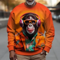 Discount OUKU Men's Graphic Orangutan Sweatshirts Golf Pullover Sweatshirt Long Sleeve Sweatshirt Crew Neck Fashion Daily Casual 3D Print Vacation Holiday Going out Print Spring & Fall