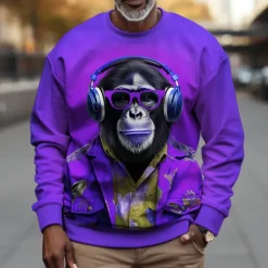 Discount OUKU Men's Graphic Orangutan Sweatshirts Golf Pullover Sweatshirt Long Sleeve Sweatshirt Crew Neck Fashion Daily Casual 3D Print Vacation Holiday Going out Print Spring & Fall