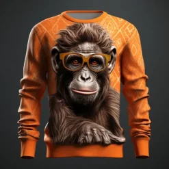 OUKU Men's Graphic Orangutan Sweatshirts Golf Pullover Sweatshirt Long Sleeve Sweatshirt Crew Neck Fashion Daily Casual 3D Print Vacation Holiday Going out Print Spring & Fall