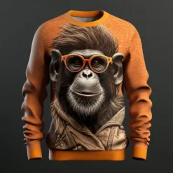 OUKU Men's Graphic Orangutan Sweatshirts Golf Pullover Sweatshirt Long Sleeve Sweatshirt Crew Neck Fashion Daily Casual 3D Print Vacation Holiday Going out Print Spring & Fall