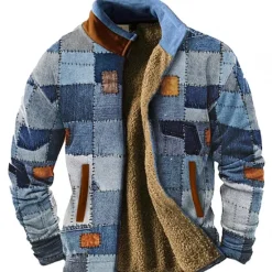 Online OUKU Men's Graphic Patchwork Sweatshirts Zip Sweatshirt Fleece Jacket Outerwear Long Sleeve Sweatshirt Stand Collar Daily Casual Vintage Retro Vacation Holiday Going out Fleece Winter