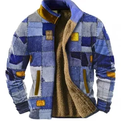 Online OUKU Men's Graphic Patchwork Sweatshirts Zip Sweatshirt Fleece Jacket Outerwear Long Sleeve Sweatshirt Stand Collar Daily Casual Vintage Retro Vacation Holiday Going out Fleece Winter