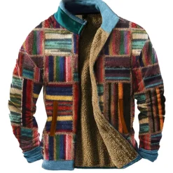 Hot OUKU Men's Graphic Patchwork Sweatshirts Zip Sweatshirt Fleece Jacket Outerwear Long Sleeve Sweatshirt Stand Collar Daily Casual Vintage Retro Vacation Holiday Going out Fleece Winter