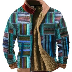 Hot OUKU Men's Graphic Patchwork Sweatshirts Zip Sweatshirt Fleece Jacket Outerwear Long Sleeve Sweatshirt Stand Collar Daily Casual Vintage Retro Vacation Holiday Going out Fleece Winter