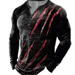 Outlet OUKU Men's Graphic Paw T shirt Henley Shirt Tee Long Sleeve 3D Print Designer Basic Classic Outdoor Daily Sports Spring & Fall Red Blue Purple Green Gray Henley Henley T-Shirt