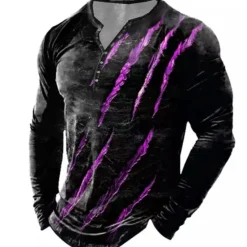 Outlet OUKU Men's Graphic Paw T shirt Henley Shirt Tee Long Sleeve 3D Print Designer Basic Classic Outdoor Daily Sports Spring & Fall Red Blue Purple Green Gray Henley Henley T-Shirt