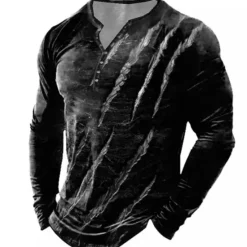 Outlet OUKU Men's Graphic Paw T shirt Henley Shirt Tee Long Sleeve 3D Print Designer Basic Classic Outdoor Daily Sports Spring & Fall Red Blue Purple Green Gray Henley Henley T-Shirt