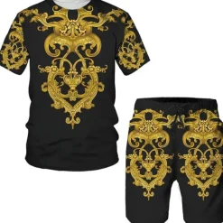 Hot OUKU Men's Graphic 2pcs Tees sets Matching Sets Short Sleeve Short Pants Crew Neck Designer Casual Comfortable Outdoor Vacation Daily 3D Print Spring & Summer Light Yellow Black Yellow
