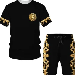 Hot OUKU Men's Graphic 2pcs Tees sets Matching Sets Short Sleeve Short Pants Crew Neck Designer Casual Comfortable Outdoor Vacation Daily 3D Print Spring & Summer Light Yellow Black Yellow