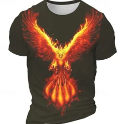 Discount OUKU Men's Graphic Phoenix Fire T Shirt Short Sleeve T shirt 3D Print Crew Neck Shirt Daily Designer Retro Vintage Sports Outdoor Holiday Going out Black White Burgundy Spring & Summer Clothing Apparel S