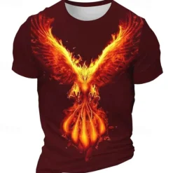 Discount OUKU Men's Graphic Phoenix Fire T Shirt Short Sleeve T shirt 3D Print Crew Neck Shirt Daily Designer Retro Vintage Sports Outdoor Holiday Going out Black White Burgundy Spring & Summer Clothing Apparel S