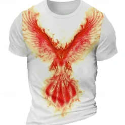 Discount OUKU Men's Graphic Phoenix Fire T Shirt Short Sleeve T shirt 3D Print Crew Neck Shirt Daily Designer Retro Vintage Sports Outdoor Holiday Going out Black White Burgundy Spring & Summer Clothing Apparel S