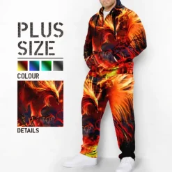Online OUKU Men's Graphic Phoenix 2pcs 3D Sweatshirt Sets Hoodie Tracksuit Plus Size Set Long Sleeve Long pants Hooded Fashion Designer Casual Daily Sports Going out 3D Print Spring & Fall Blue Orange Green