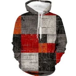 Discount OUKU Men's Graphic Plaid Color Block Hoodie Hoodie Sweatshirt Hoodies Designer Sportswear Long Sleeve Hooded Casual Daily Holiday Red Blue Lace up Fall & Winter Designer