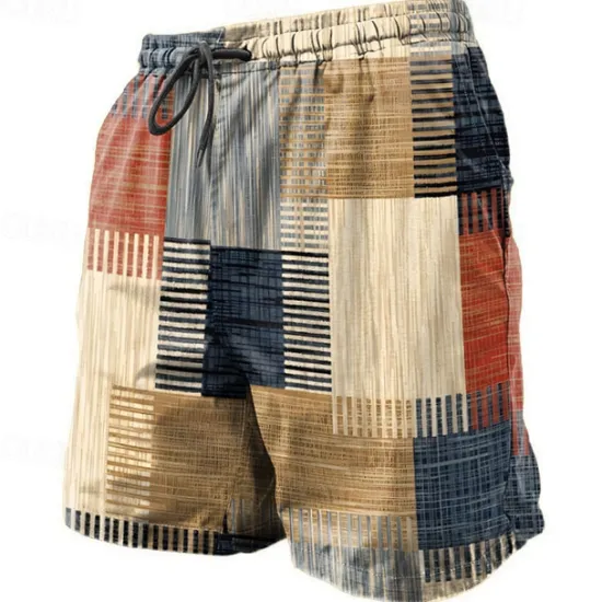 Best OUKU Men's Graphic Plaid Color Block Swim Shorts Board Shorts Swimming Trunks Mid Waist Fashion Streetwear Designer Casual Daily Holiday Pocket Drawstring Elastic Waist Designer Clothing Apparel