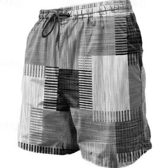 Best OUKU Men's Graphic Plaid Color Block Swim Shorts Board Shorts Swimming Trunks Mid Waist Fashion Streetwear Designer Casual Daily Holiday Pocket Drawstring Elastic Waist Designer Clothing Apparel