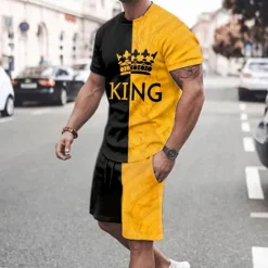 Outlet OUKU Men's Graphic Poker 2pcs Tees sets Matching Sets Short Sleeve Short Pants Crew Neck Fashion Lightweight Basic Street Daily Sports Print Summer Spring Black White Yellow