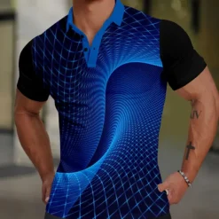 Online OUKU Men's Graphic Polo Shirts Golf Shirt Short Sleeve Polo Shirts Collared Shirts Casual Vacation Wear Rave Wear Party Outfits Buttons 3D Print Summer Spring Blue Green Gray