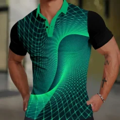 Online OUKU Men's Graphic Polo Shirts Golf Shirt Short Sleeve Polo Shirts Collared Shirts Casual Vacation Wear Rave Wear Party Outfits Buttons 3D Print Summer Spring Blue Green Gray
