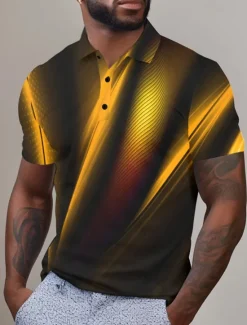 Outlet OUKU Men's Graphic Polo Shirts Golf Shirt Short Sleeve Polo Shirts Collared Shirts Casual Vacation Wear Rave Wear Party Outfits Buttons 3D Print Spring & Summer Yellow Red Blue