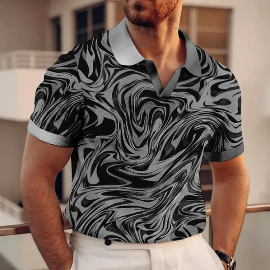 New OUKU Men's Graphic Polo Shirts Golf Shirt Short Sleeve Polo Shirts V Neck Casual Vacation Wear Rave Wear Party Outfits 3D Print Yellow Red Blue