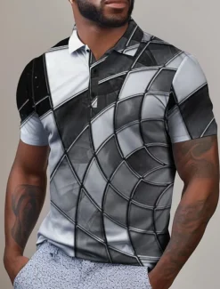Best OUKU Men's Graphic Polo Shirts Golf Shirt Short Sleeve Polo Shirts Collared Shirts Casual Vacation Wear Rave Wear Party Outfits Buttons 3D Print Spring & Summer Pink Purple Green