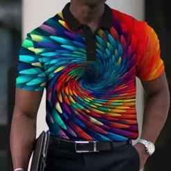 Online OUKU Men's Graphic Polo Shirts Golf Shirt Short Sleeve Polo Shirts Collared Shirts Casual Vacation Wear Rave Wear Party Outfits Buttons 3D Print Black Red Blue