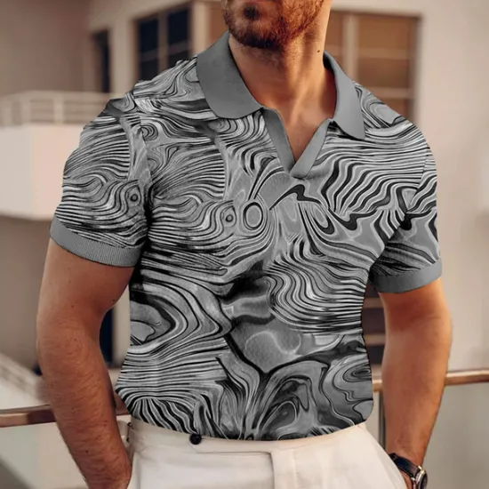 Online OUKU Men's Graphic Polo Shirts Golf Shirt Short Sleeve Polo Shirts V Neck Casual Vacation Wear Rave Wear Party Outfits 3D Print Red Blue Purple