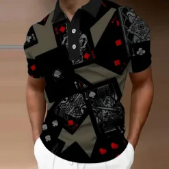 Outlet OUKU Men's Graphic Polo Shirts Golf Shirt Short Sleeve Polo Shirts Collared Shirts Casual Vacation Wear Rave Wear Party Outfits Buttons 3D Print Black White Gray