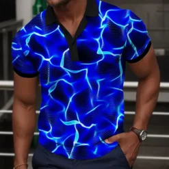 Hot OUKU Men's Graphic Polo Shirts Golf Shirt Short Sleeve Polo Shirts Collared Shirts Vacation Wear Rave Wear Party Outfits Buttons 3D Print Spring & Summer Blue Orange Green