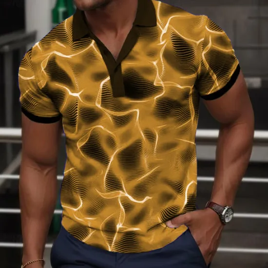 Hot OUKU Men's Graphic Polo Shirts Golf Shirt Short Sleeve Polo Shirts Collared Shirts Vacation Wear Rave Wear Party Outfits Buttons 3D Print Spring & Summer Blue Orange Green