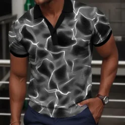 Hot OUKU Men's Graphic Polo Shirts Golf Shirt Short Sleeve Polo Shirts Collared Shirts Vacation Wear Rave Wear Party Outfits Buttons 3D Print Spring & Summer Blue Orange Green