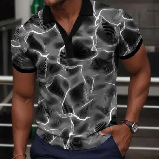 Hot OUKU Men's Graphic Polo Shirts Golf Shirt Short Sleeve Polo Shirts Collared Shirts Vacation Wear Rave Wear Party Outfits Buttons 3D Print Spring & Summer Blue Orange Green