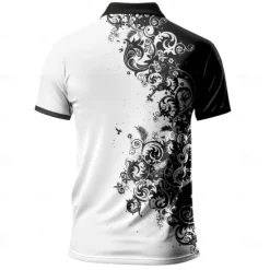 OUKU Men's Graphic Polo Shirts Zip Polo Short Sleeve Polo Shirts Collar Casual Vacation Party Evening Wear Dailywear Zipper 3D Print Summer Spring Black And White