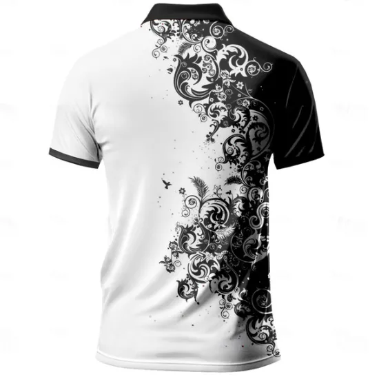OUKU Men's Graphic Polo Shirts Zip Polo Short Sleeve Polo Shirts Collar Casual Vacation Party Evening Wear Dailywear Zipper 3D Print Summer Spring Black And White