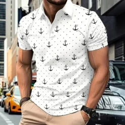 New OUKU Men's Graphic Polo Short Sleeve Polo Shirts Collared Shirts Business Casual Athleisure Daily Wear 3D Print Summer White Yellow Blue