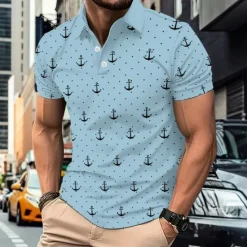 New OUKU Men's Graphic Polo Short Sleeve Polo Shirts Collared Shirts Business Casual Athleisure Daily Wear 3D Print Summer White Yellow Blue