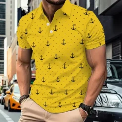New OUKU Men's Graphic Polo Short Sleeve Polo Shirts Collared Shirts Business Casual Athleisure Daily Wear 3D Print Summer White Yellow Blue