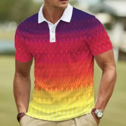 New OUKU Men's Graphic Polo Short Sleeve Polo Shirts Lapel Casual Athleisure 3D Print Buttons Summer Yellow Red Green