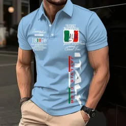 OUKU Men's Graphic Polo Short Sleeve Polo Shirts Collared Shirts Casual Outdoor Athleisure Daily Wear 3D Print Summer Black Light Green Blue